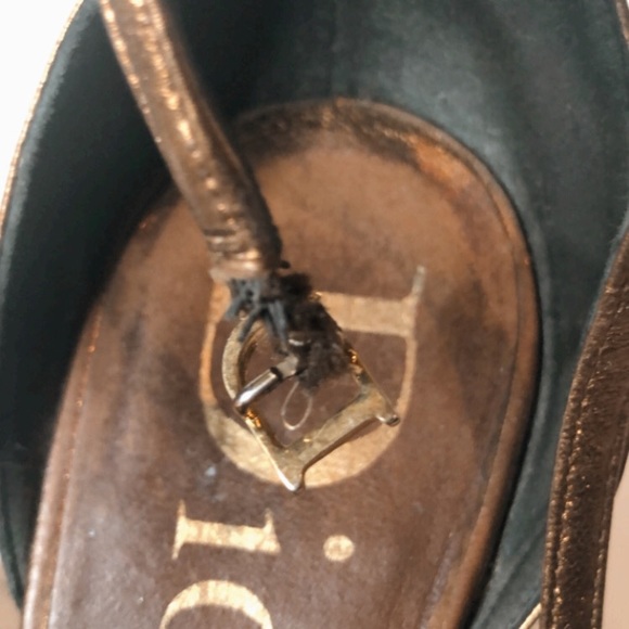 Dior wedged shoes 7.5 37.5 bronze gold gloss cork wedge authentic - Picture 12 of 16